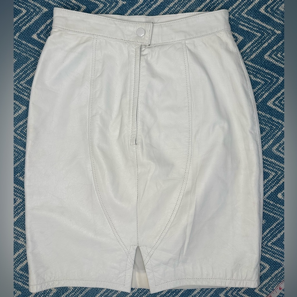 White Leather Pencil Skirt Vintage Pelle Cuir.